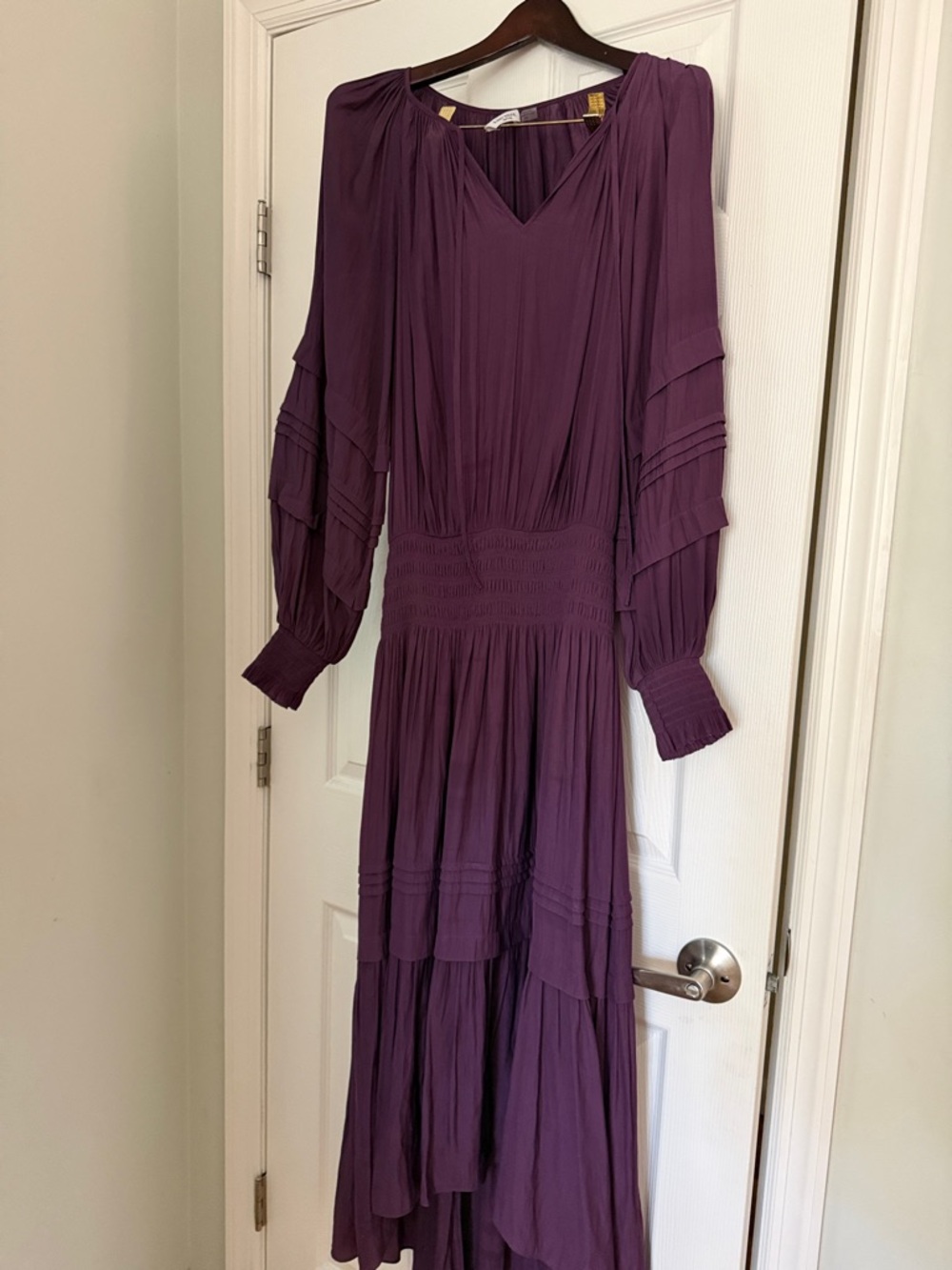 Plum Long Sleeve Tiered Maxi Dress